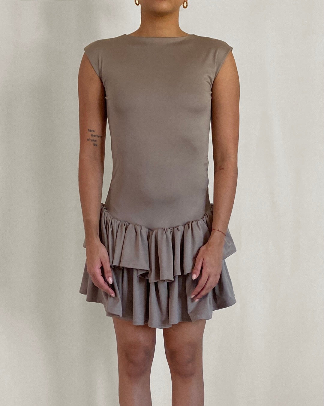 Ballet ruche dress in ash