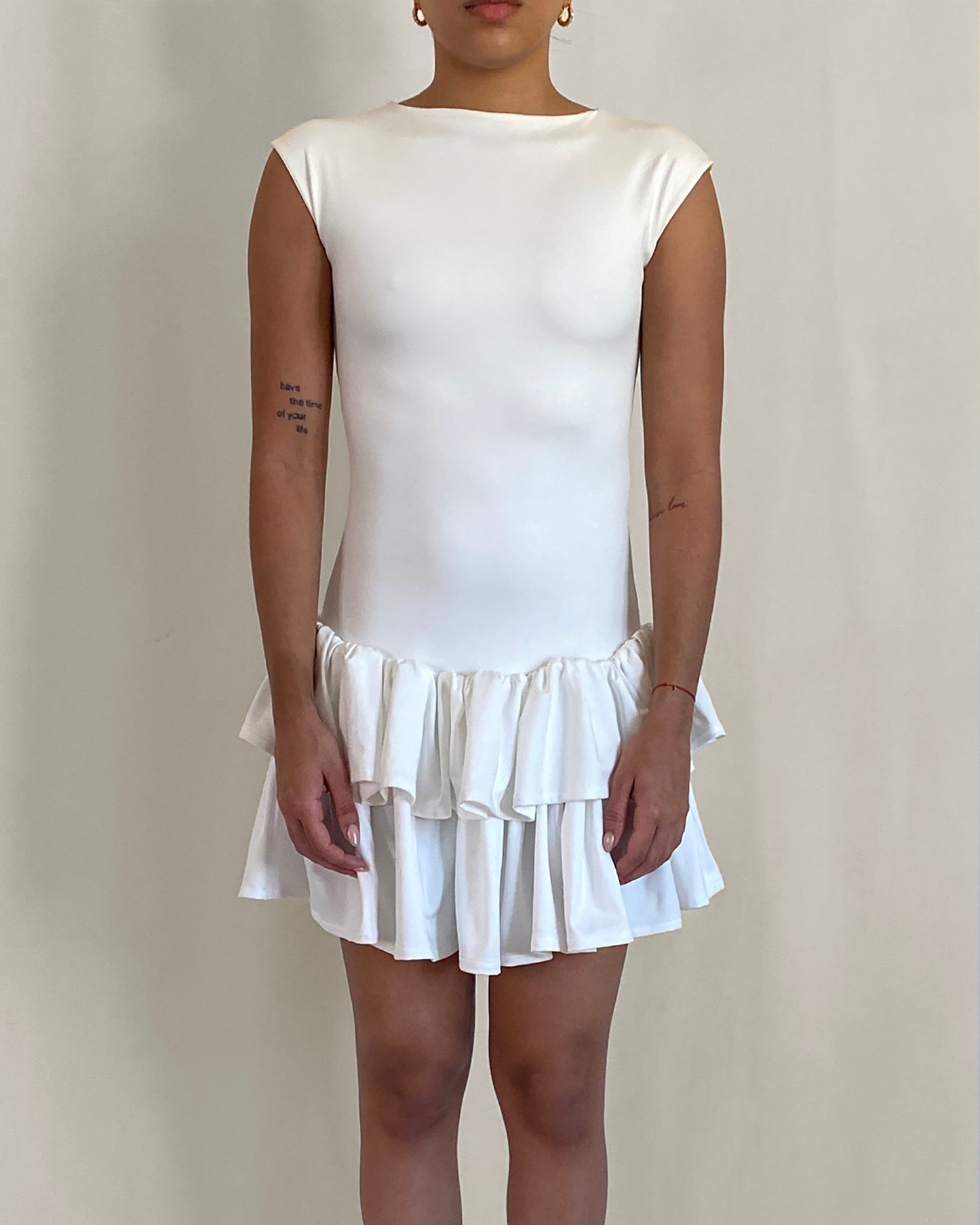 Ballet ruche dress in off-white